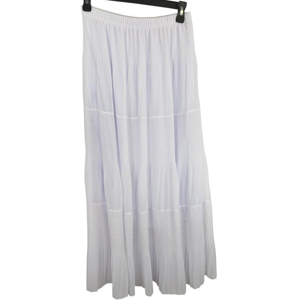 Nashalyly Womens Boho Beach Vacation Flowy‎ Lined Maxi Skirt White Tiered  M